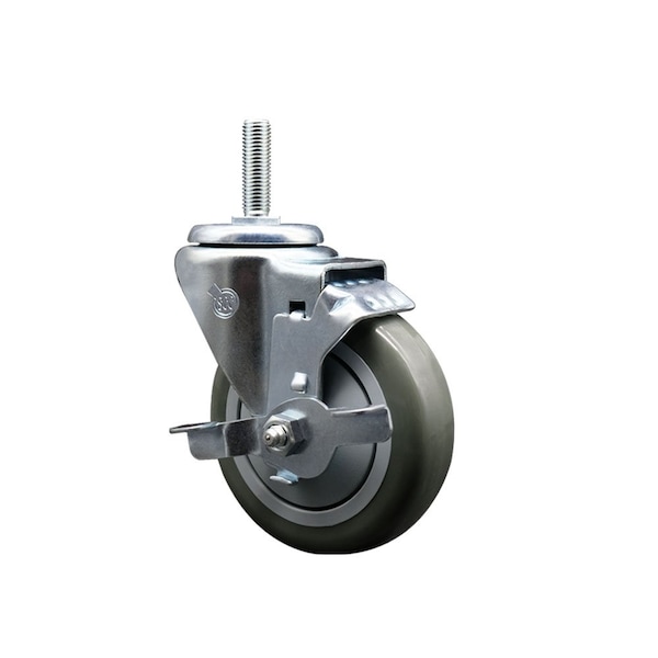 4 Inch Gray Polyurethane Wheel Swivel 34 Inch Threaded Stem Caster with Brake SCC